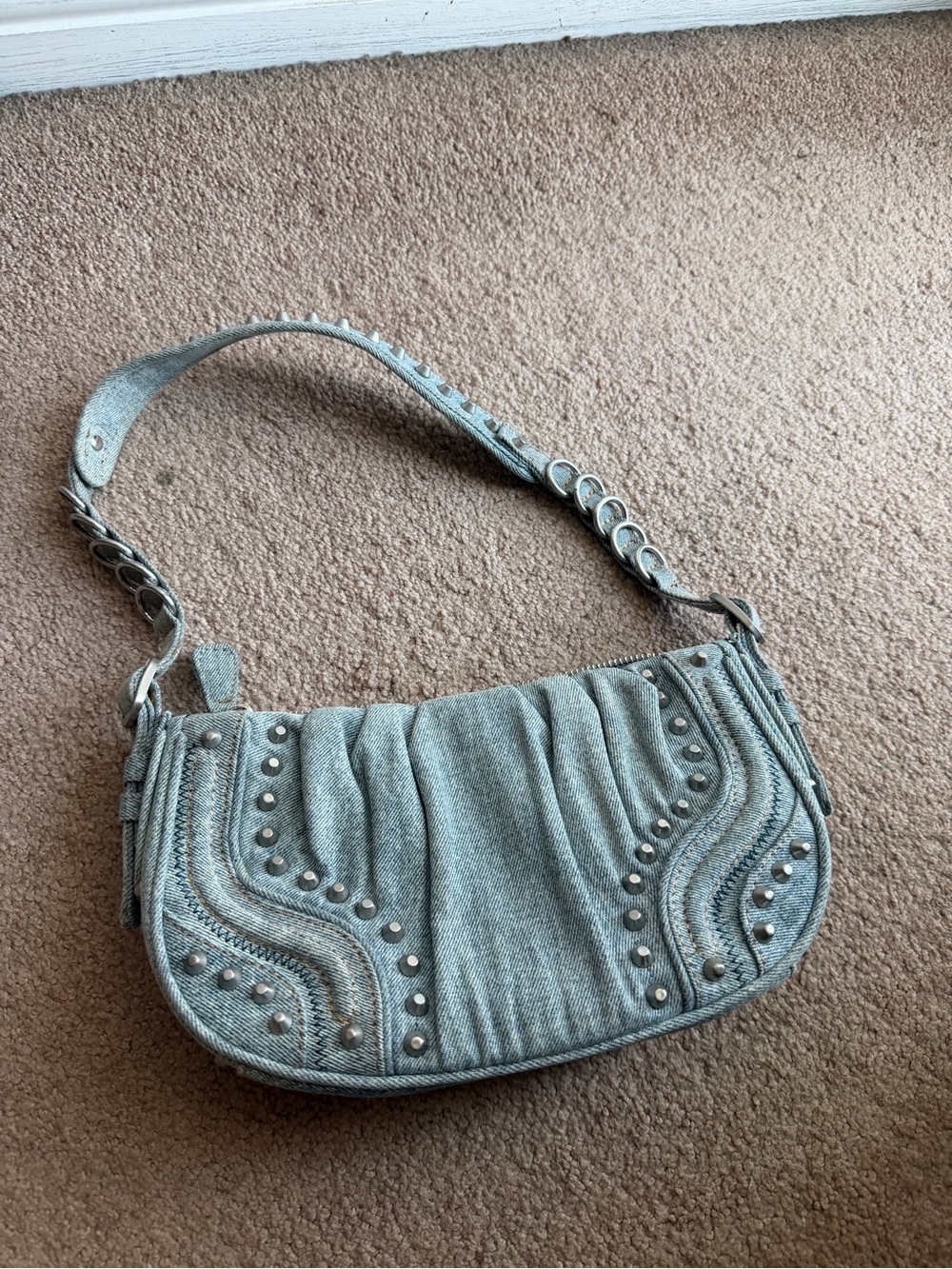 Zara Studded Light Blue Shoulder Bag